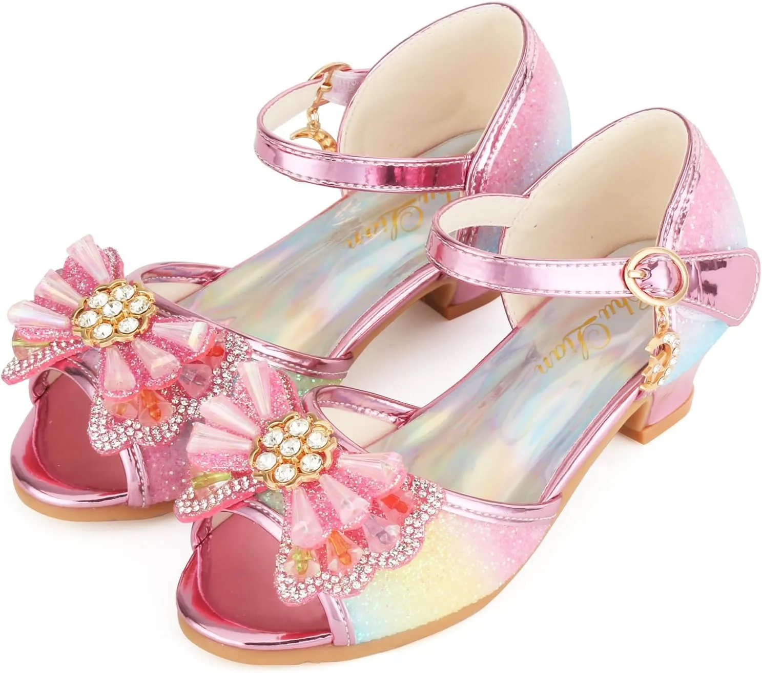 ChuLian Girls Dress Shoes Princess High Heels Sparkly Bow Dress Sandals Party Wedding Flower Girls Shoes Toddler Little Big Kid