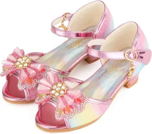 ChuLian Girls Dress Shoes Princess High Heels Sparkly Bow Dress Sandals Party Wedding Flower Girls Shoes Toddler Little Big Kid
