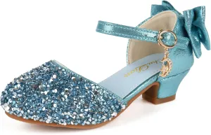 ChuLian Girls Sandals Little Kids Glitter Bow Dress Shoes Crystal Low Heel Sequins Princess Sandals Toddler Flower Wedding Party Shoes