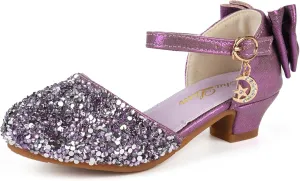 ChuLian Girls Sandals Little Kids Glitter Bow Dress Shoes Crystal Low Heel Sequins Princess Sandals Toddler Flower Wedding Party Shoes