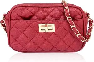 Classic Vegan Leather Crossbody Handbag - Quilted Shoulder Bag Rectangle Camera Travel Purse Satchel, Round Messenger