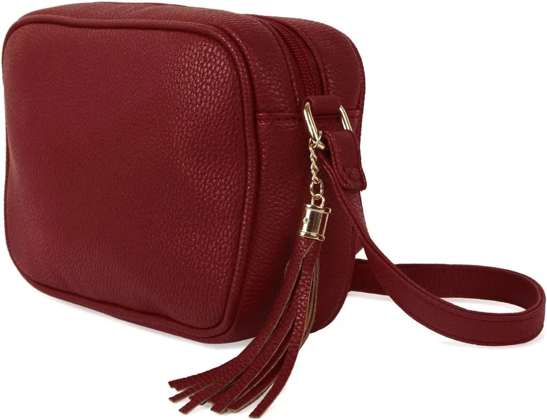 Classic Vegan Leather Crossbody Handbag - Quilted Shoulder Bag Rectangle Camera Travel Purse Satchel, Round Messenger