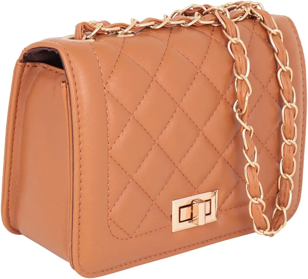 Classic Vegan Leather Crossbody Handbag - Quilted Shoulder Bag Rectangle Camera Travel Purse Satchel, Round Messenger