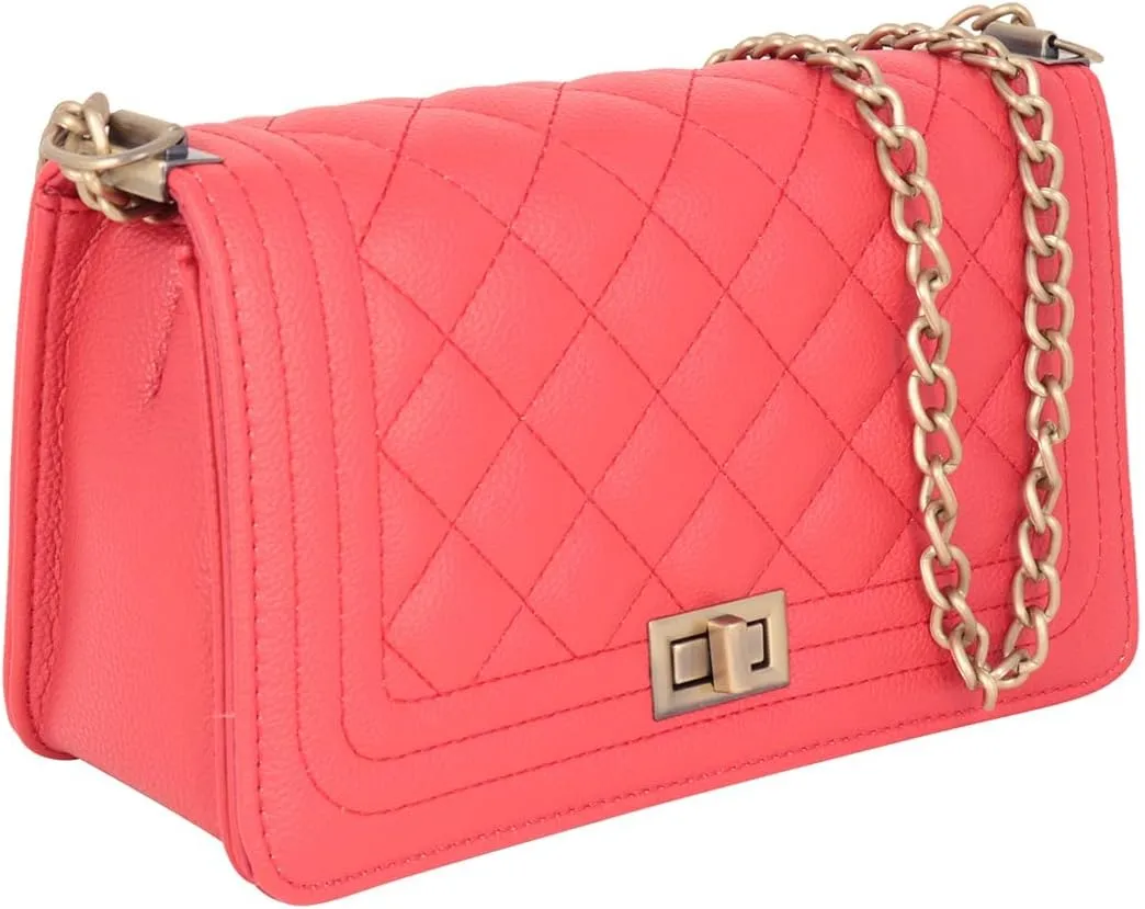 Classic Vegan Leather Crossbody Handbag - Quilted Shoulder Bag Rectangle Camera Travel Purse Satchel, Round Messenger