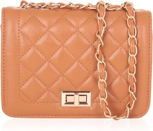 Classic Vegan Leather Crossbody Handbag - Quilted Shoulder Bag Rectangle Camera Travel Purse Satchel, Round Messenger