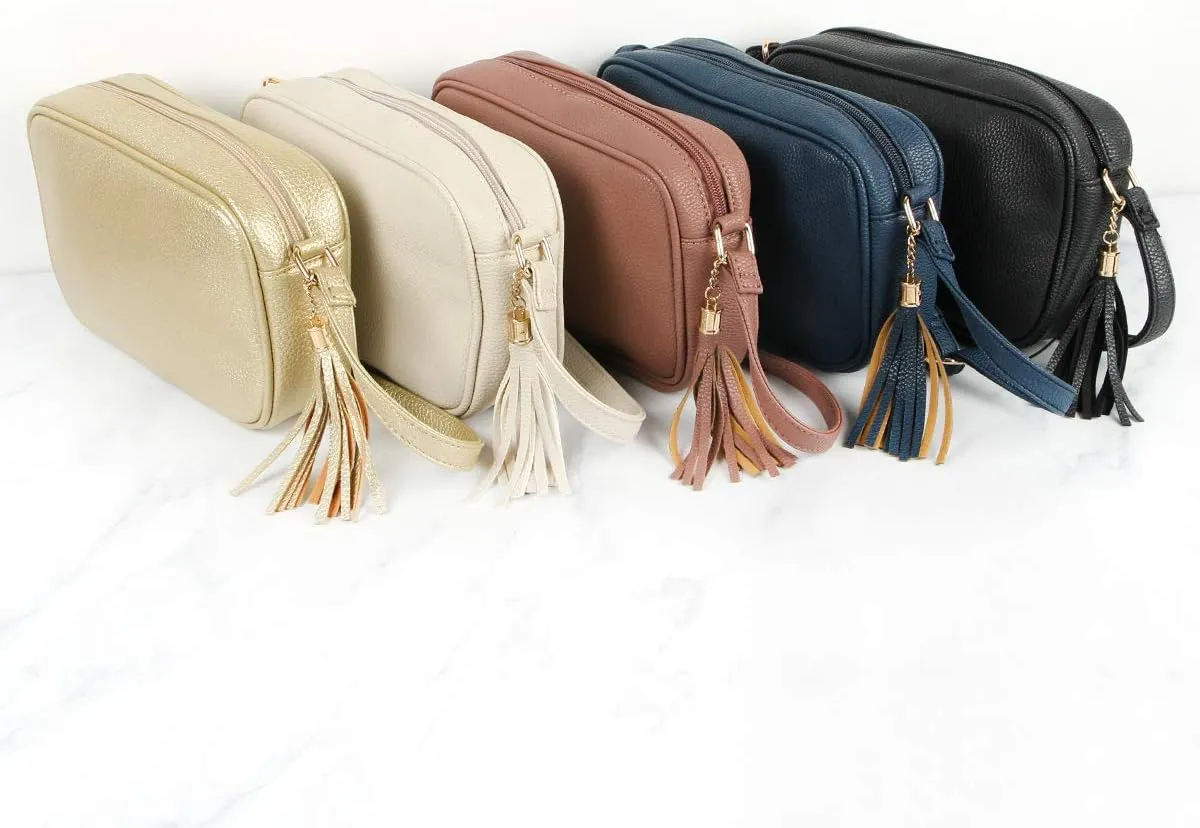 Classic Vegan Leather Crossbody Handbag - Quilted Shoulder Bag Rectangle Camera Travel Purse Satchel, Round Messenger