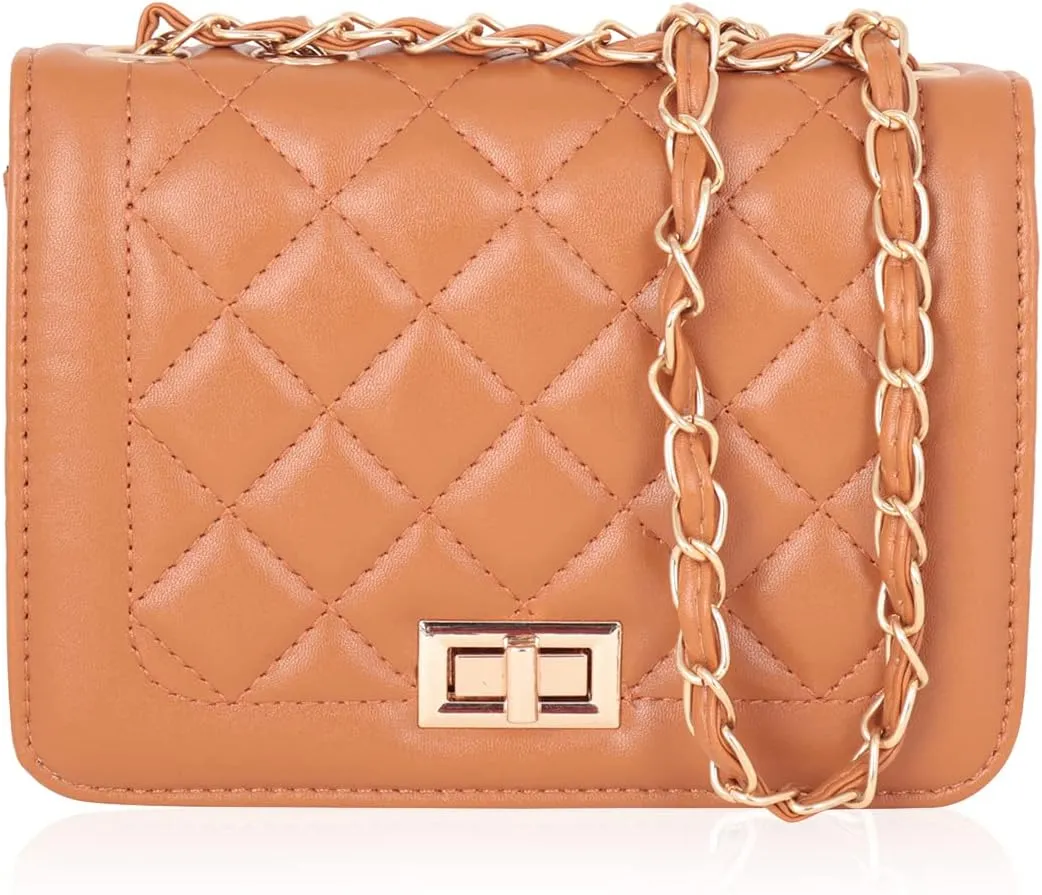 Classic Vegan Leather Crossbody Handbag - Quilted Shoulder Bag Rectangle Camera Travel Purse Satchel, Round Messenger