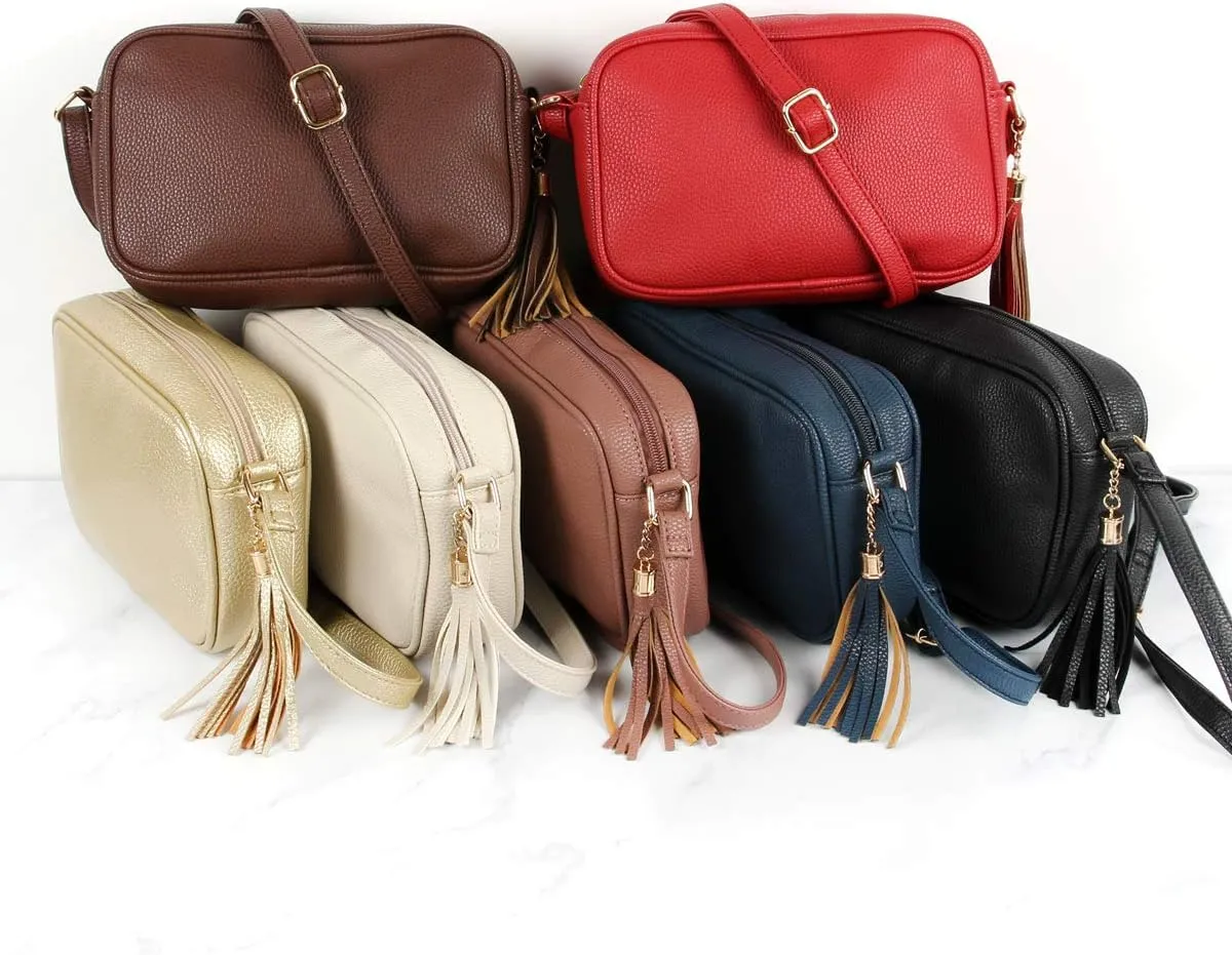 Classic Vegan Leather Crossbody Handbag - Quilted Shoulder Bag Rectangle Camera Travel Purse Satchel, Round Messenger