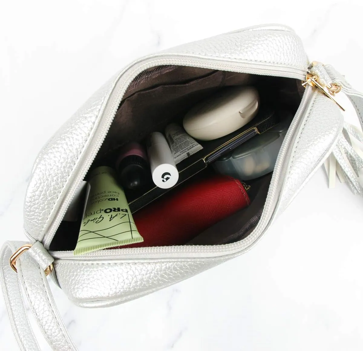 Classic Vegan Leather Crossbody Handbag - Quilted Shoulder Bag Rectangle Camera Travel Purse Satchel, Round Messenger