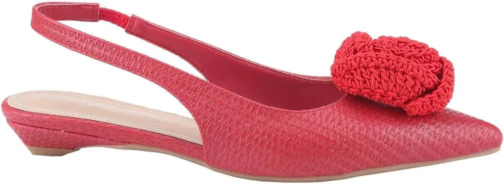 CLOVERLAY Women's Woven Braided Pointed Toe Slingback Flats Low Wedge Heel Raffia Flower Slip-On Heel Pump Summer Elegant Basics Business Casual Business Chic Spring Shoes Spring Break Easter
