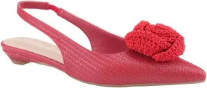 CLOVERLAY Women's Woven Braided Pointed Toe Slingback Flats Low Wedge Heel Raffia Flower Slip-On Heel Pump Summer Elegant Basics Business Casual Business Chic Spring Shoes Spring Break Easter