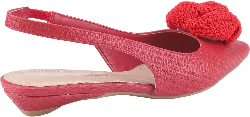 CLOVERLAY Women's Woven Braided Pointed Toe Slingback Flats Low Wedge Heel Raffia Flower Slip-On Heel Pump Summer Elegant Basics Business Casual Business Chic Spring Shoes Spring Break Easter