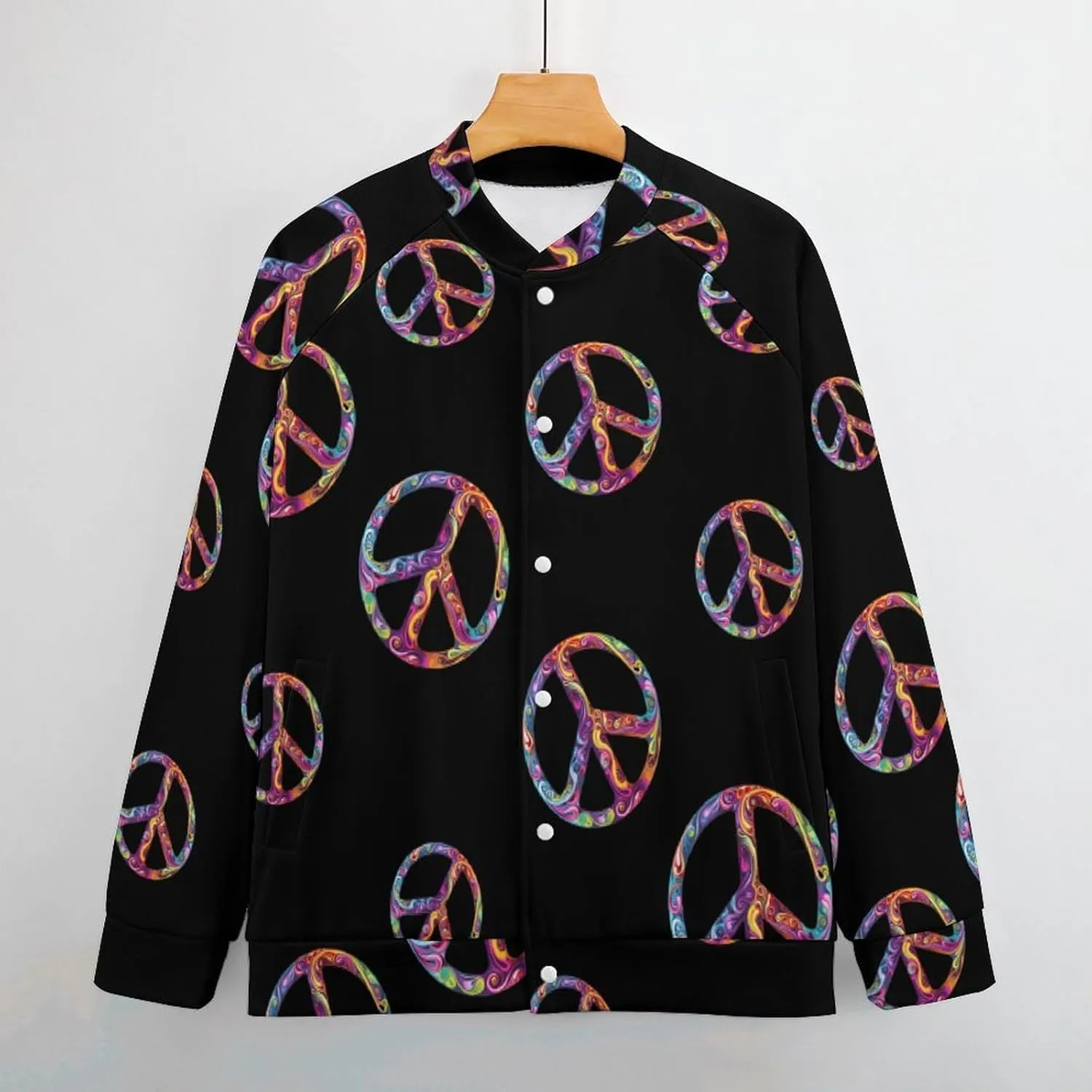 Colorful Peace Sign Psychedelic Men's Baseball Bomber Lightweight Jacket Casual Coats Streetwear