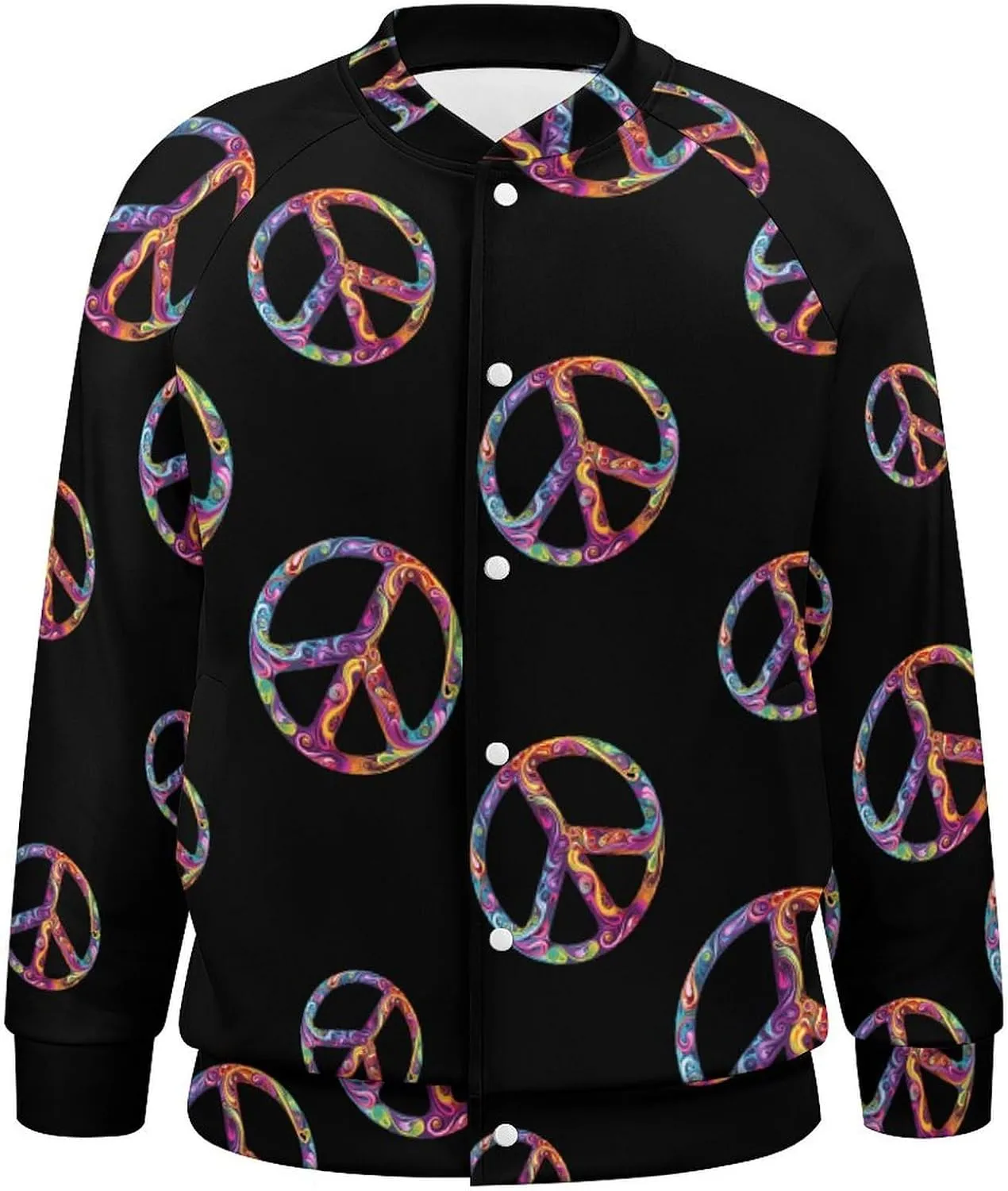 Colorful Peace Sign Psychedelic Men's Baseball Bomber Lightweight Jacket Casual Coats Streetwear