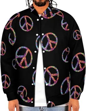 Colorful Peace Sign Psychedelic Men's Baseball Bomber Lightweight Jacket Casual Coats Streetwear