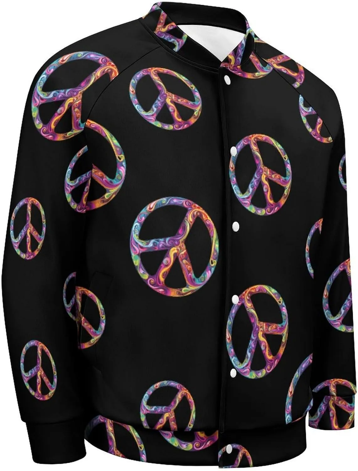 Colorful Peace Sign Psychedelic Men's Baseball Bomber Lightweight Jacket Casual Coats Streetwear