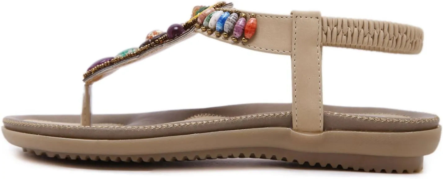 Colorful Summer Vacation T Strap Flat Sandals Open Toe Thongs Jewels Gem Candy Beaded Prime Shoes
