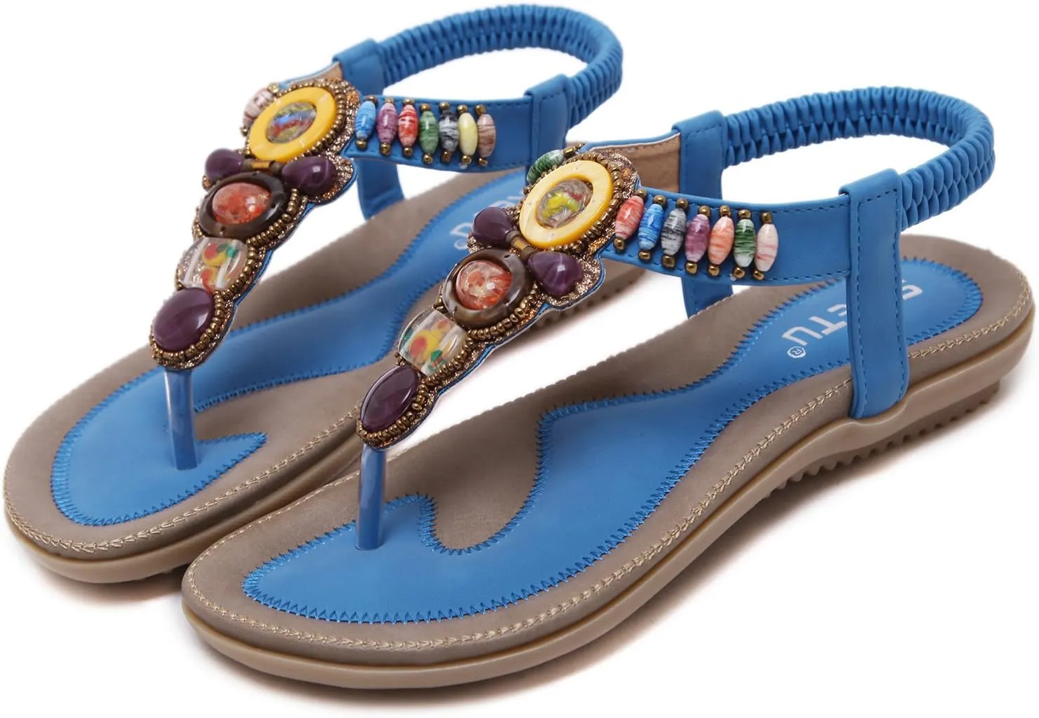 Colorful Summer Vacation T Strap Flat Sandals Open Toe Thongs Jewels Gem Candy Beaded Prime Shoes