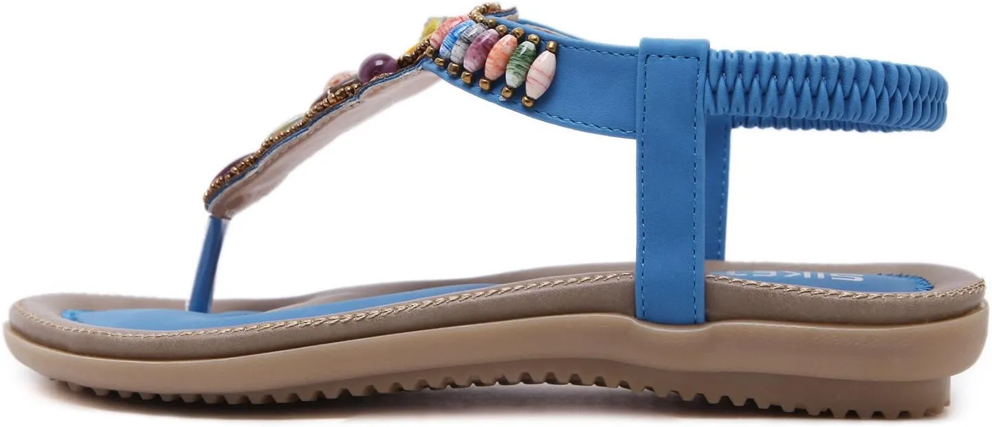 Colorful Summer Vacation T Strap Flat Sandals Open Toe Thongs Jewels Gem Candy Beaded Prime Shoes
