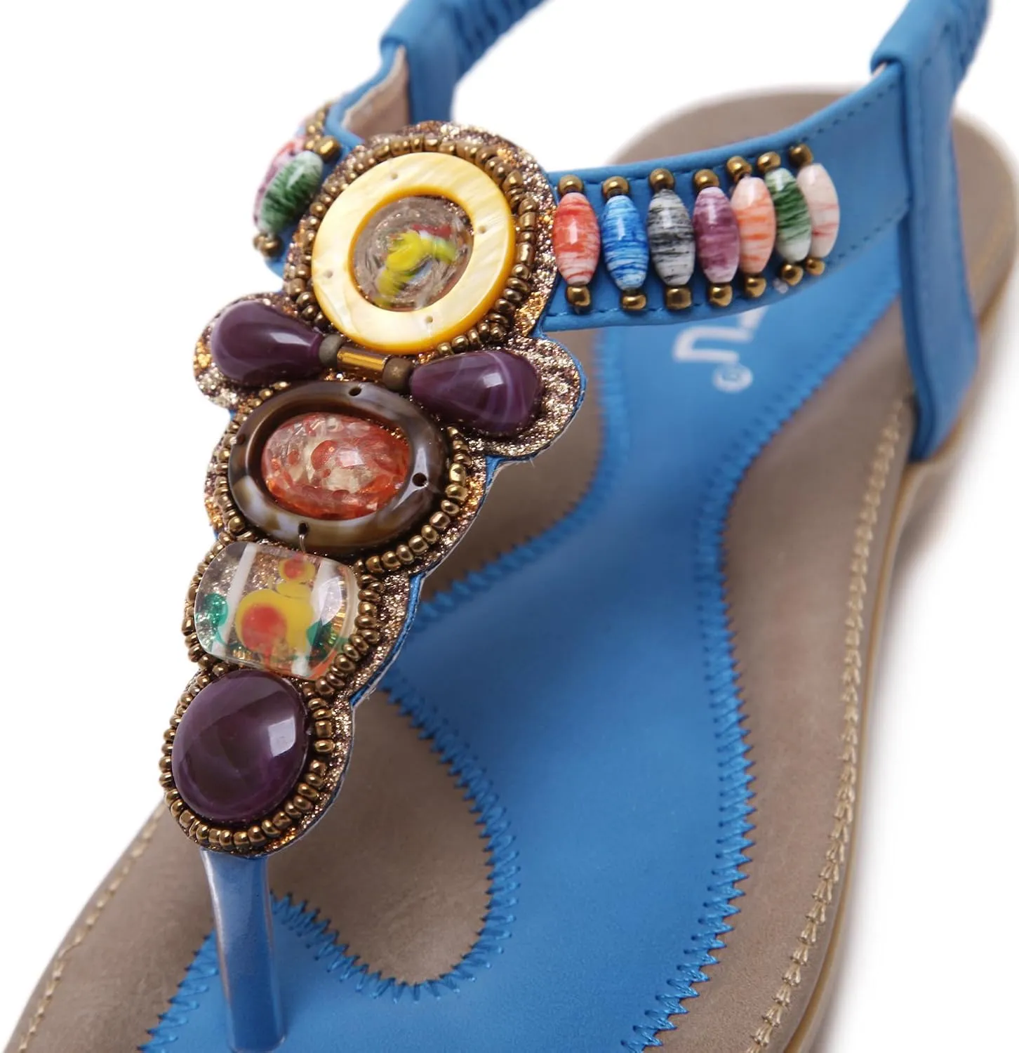 Colorful Summer Vacation T Strap Flat Sandals Open Toe Thongs Jewels Gem Candy Beaded Prime Shoes