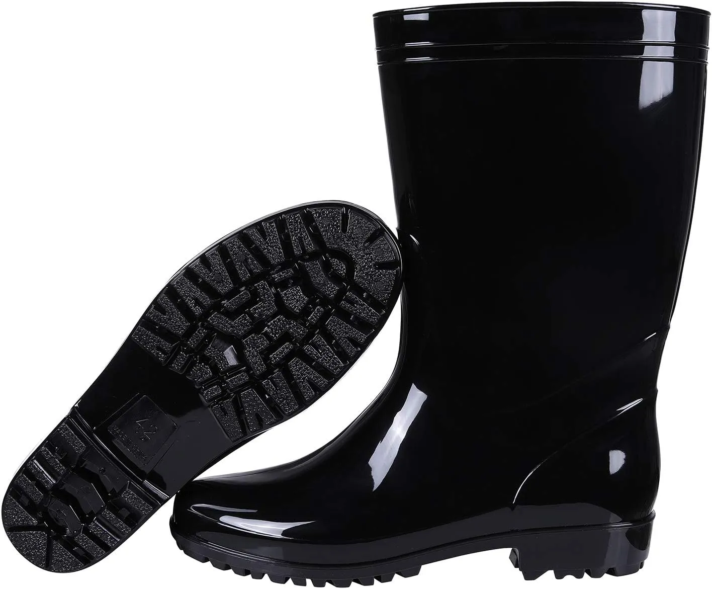 Comwarm Men's Mid-calf Rain Boots Waterproof Anti-Slip Black PVC Adult Outdoor Work Rubber Boots