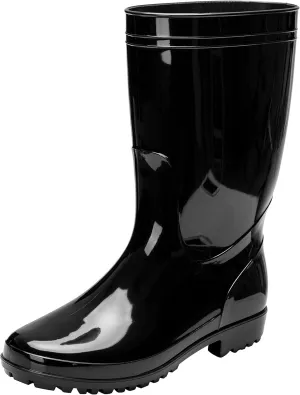 Comwarm Men's Mid-calf Rain Boots Waterproof Anti-Slip Black PVC Adult Outdoor Work Rubber Boots