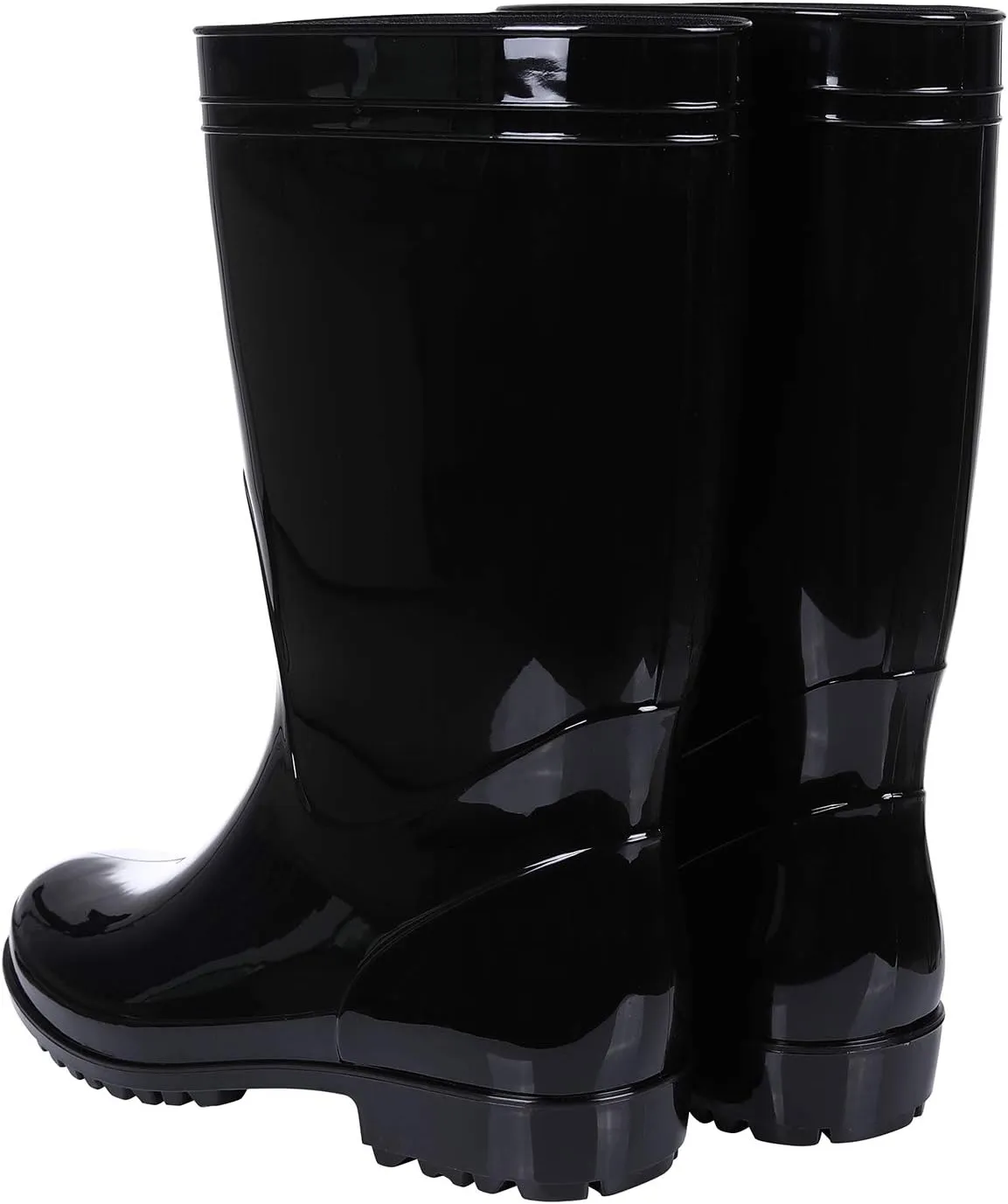 Comwarm Men's Mid-calf Rain Boots Waterproof Anti-Slip Black PVC Adult Outdoor Work Rubber Boots