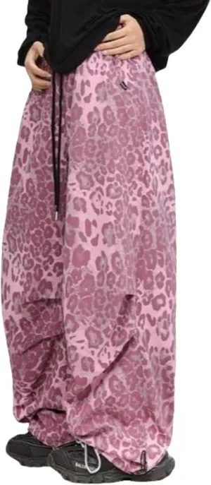 COOLMONAR Women's Y2K Leopard Print Jeans Chic Street Style Wide Leg Denim Pants Retro Hip Hop Loose Trouser