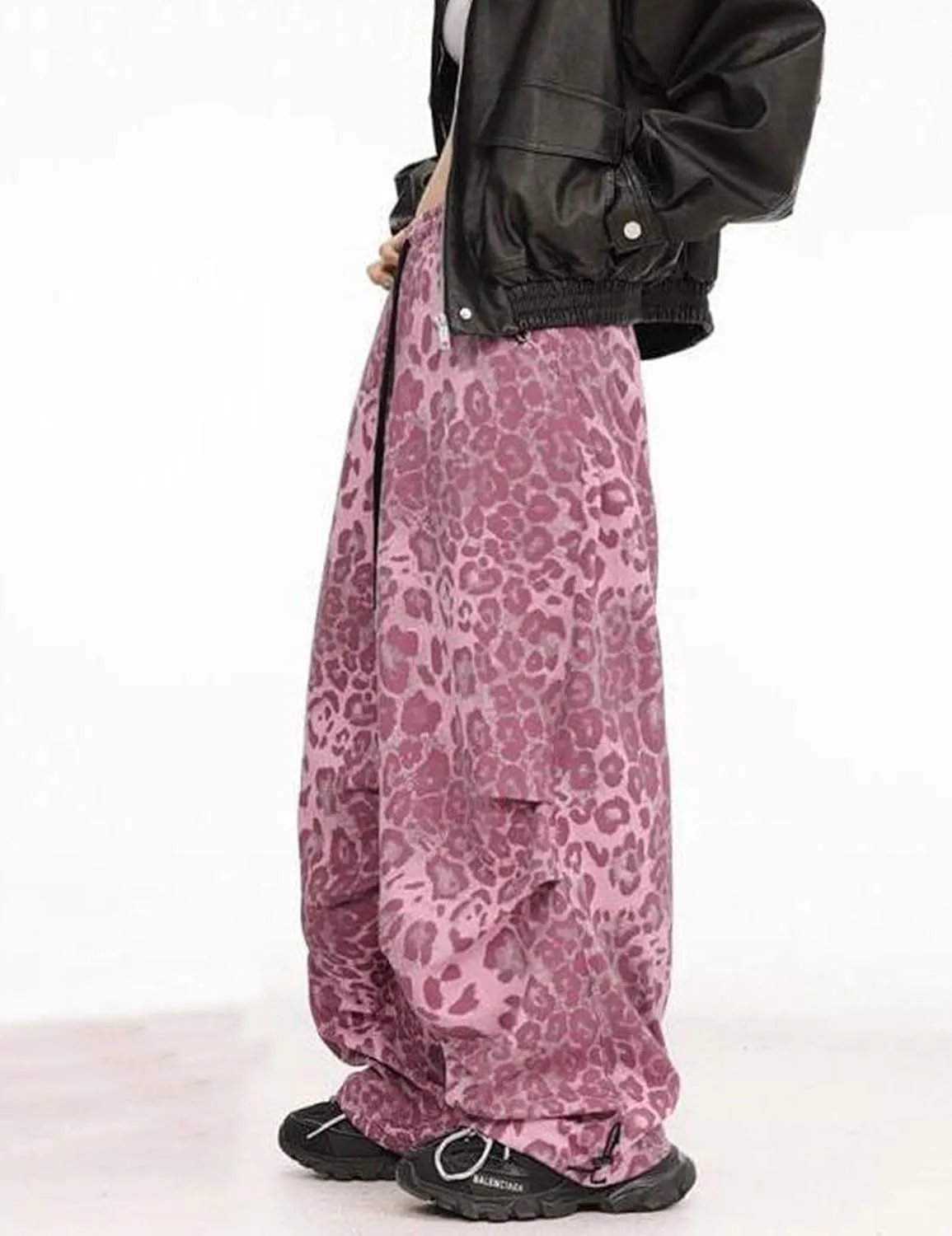 COOLMONAR Women's Y2K Leopard Print Jeans Chic Street Style Wide Leg Denim Pants Retro Hip Hop Loose Trouser