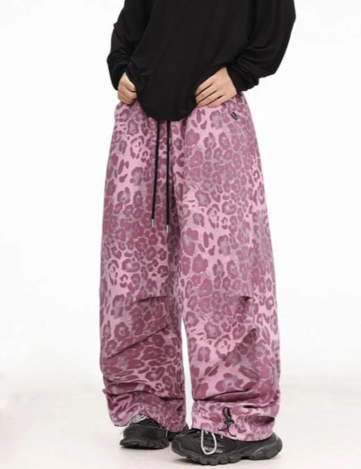 COOLMONAR Women's Y2K Leopard Print Jeans Chic Street Style Wide Leg Denim Pants Retro Hip Hop Loose Trouser