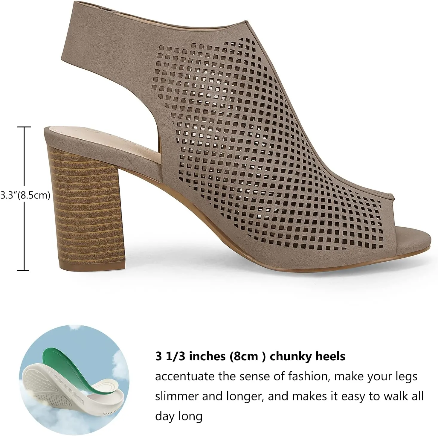 Coutgo Heels for Women Open Toe Boots Cutout Ankle Strap High Heel Chunky Block Sandals