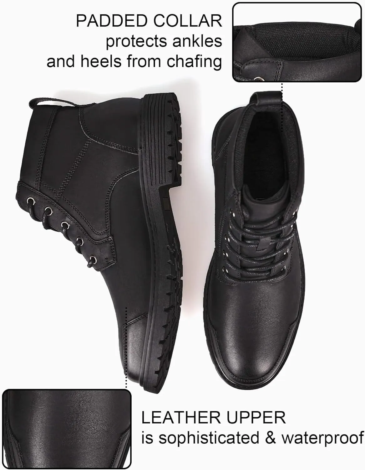 Coutgo Men's Chukka Boots Lace Up Motorcycle Boots Non-Slip Sole Work Waterproof Dress Ankle Boots