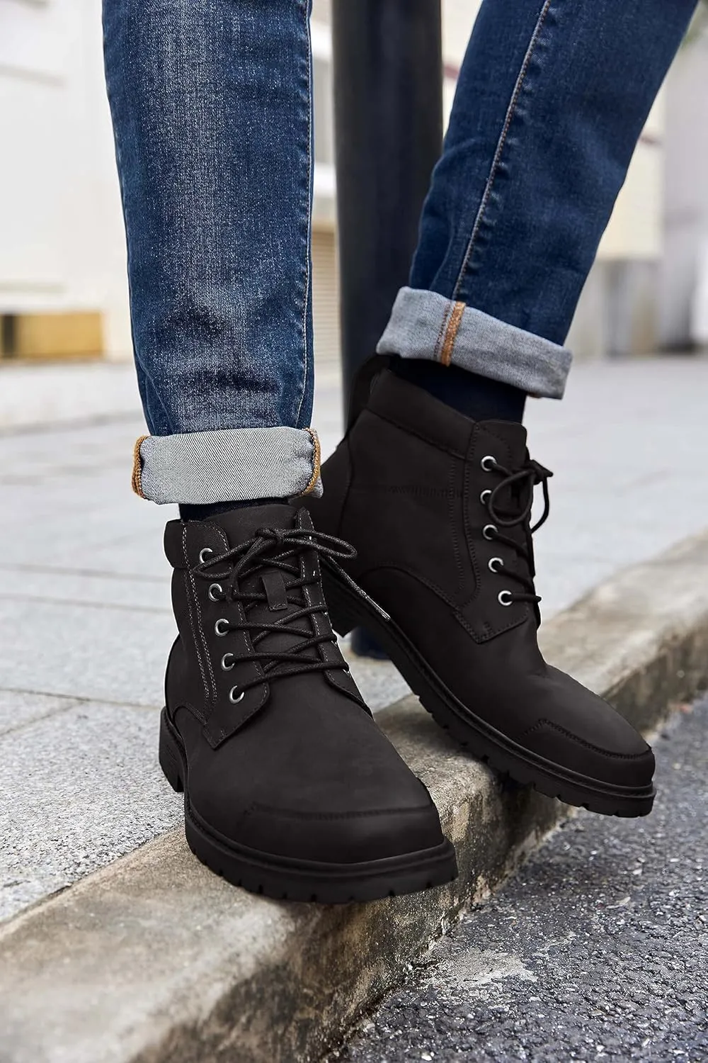 Coutgo Men's Chukka Boots Lace Up Motorcycle Boots Non-Slip Sole Work Waterproof Dress Ankle Boots