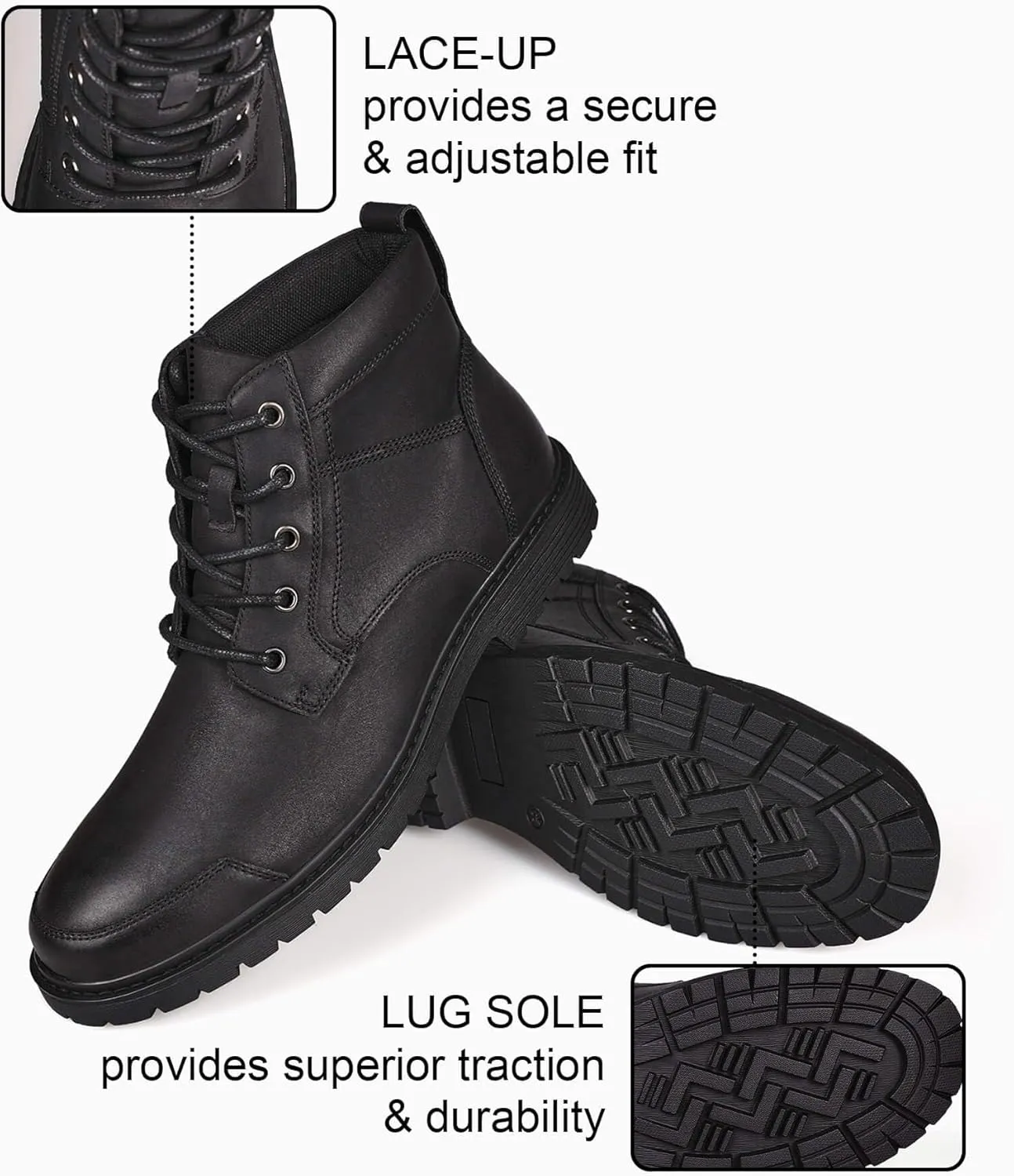 Coutgo Men's Chukka Boots Lace Up Motorcycle Boots Non-Slip Sole Work Waterproof Dress Ankle Boots