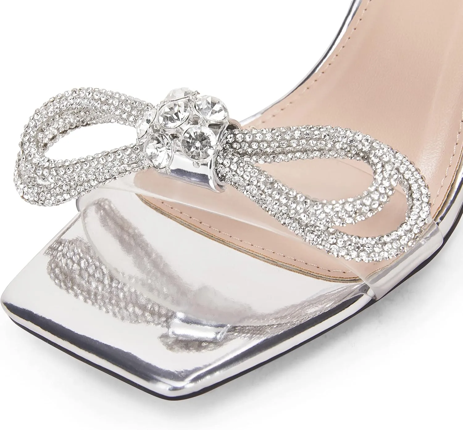 Coutgo Womens Rhinestone Bow Heels Sandals Strappy Lace Up Stiletto Satin Pumps Wedding Dress Shoes