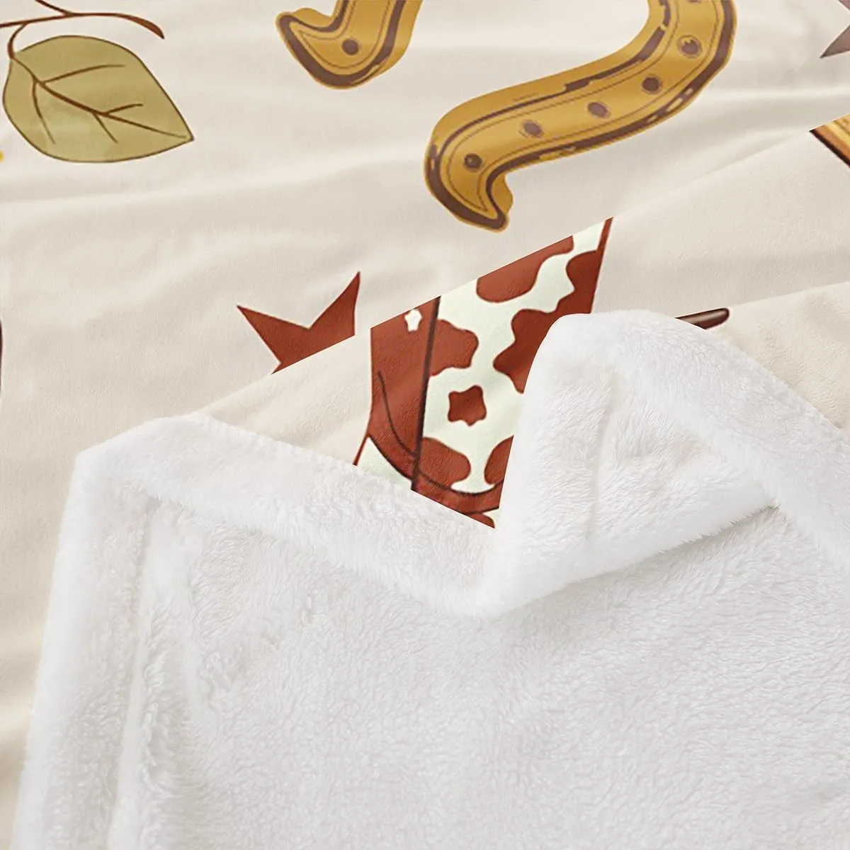 Cowboy Flannel Blanket for Kids,Western Boots Hats Texas Star Horseshoe Tribal Fleece Throw Blanket for Bedroom Sofa Dorm,Rustic Cowhide Desert Cactus Sunflower Beige Blanket,Baby (30 x 40 Inches)