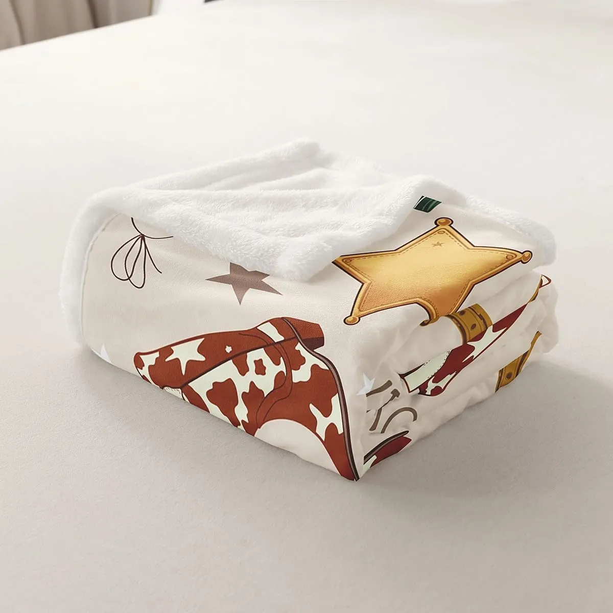 Cowboy Flannel Blanket for Kids,Western Boots Hats Texas Star Horseshoe Tribal Fleece Throw Blanket for Bedroom Sofa Dorm,Rustic Cowhide Desert Cactus Sunflower Beige Blanket,Baby (30 x 40 Inches)