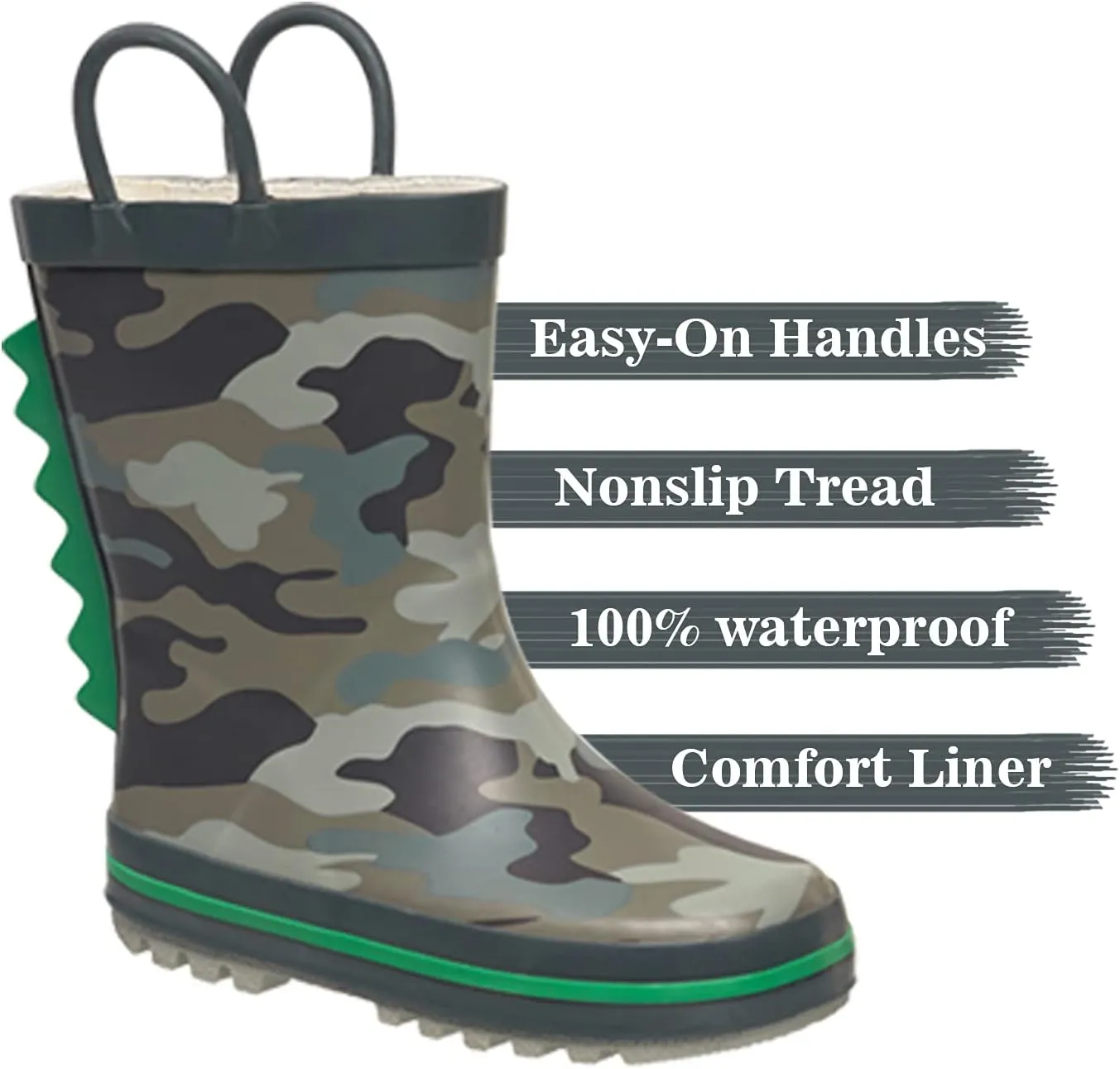CoXist Rain Boots For Kids Toddlers Boys Girls Rubber Waterproof Shoes in Colorful Prints and Easy Pull Handles
