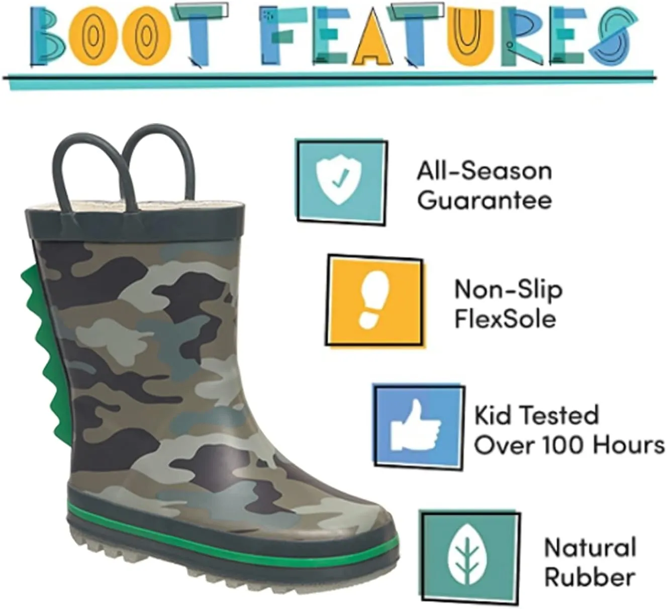 CoXist Rain Boots For Kids Toddlers Boys Girls Rubber Waterproof Shoes in Colorful Prints and Easy Pull Handles