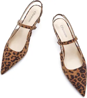 C.Paravano Women's Slingback Flats & Heels - Pointed Toe, Ankle Strap, Comfortable Leather Dress Shoes