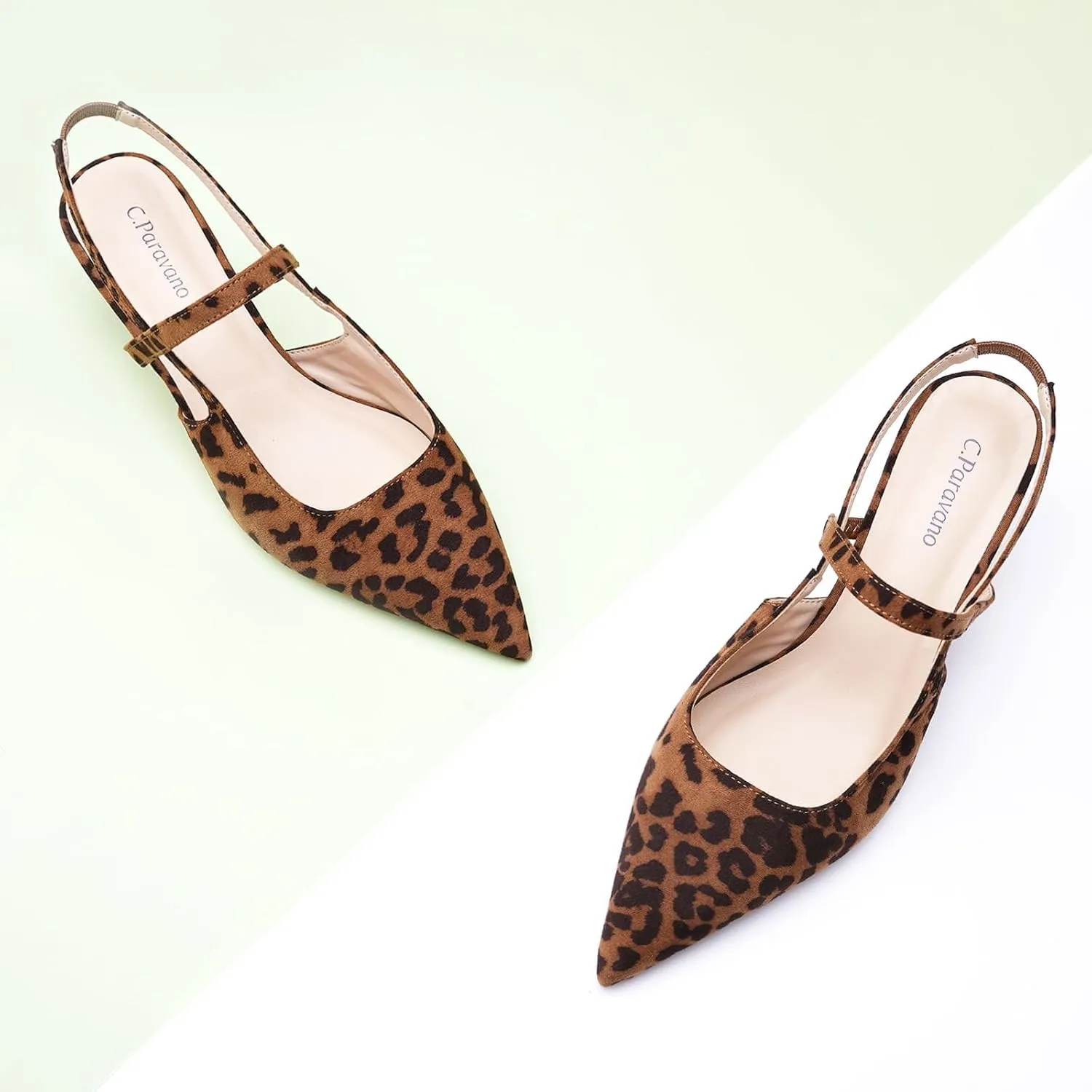 C.Paravano Women's Slingback Flats & Heels - Pointed Toe, Ankle Strap, Comfortable Leather Dress Shoes