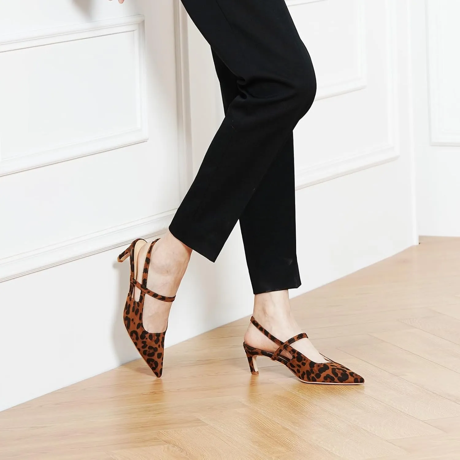 C.Paravano Women's Slingback Flats & Heels - Pointed Toe, Ankle Strap, Comfortable Leather Dress Shoes