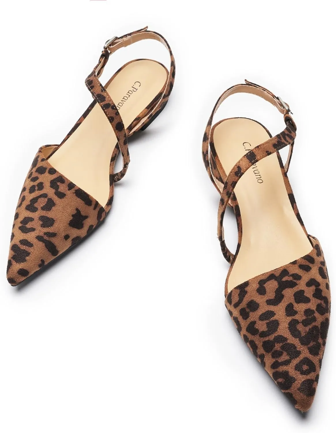 C.Paravano Women's Slingback Flats with S-Curve Strap - Crocodile-Embossed Pointed Toe Slip-On Shoes | Adjustable Back Comfortable Flat Sandals