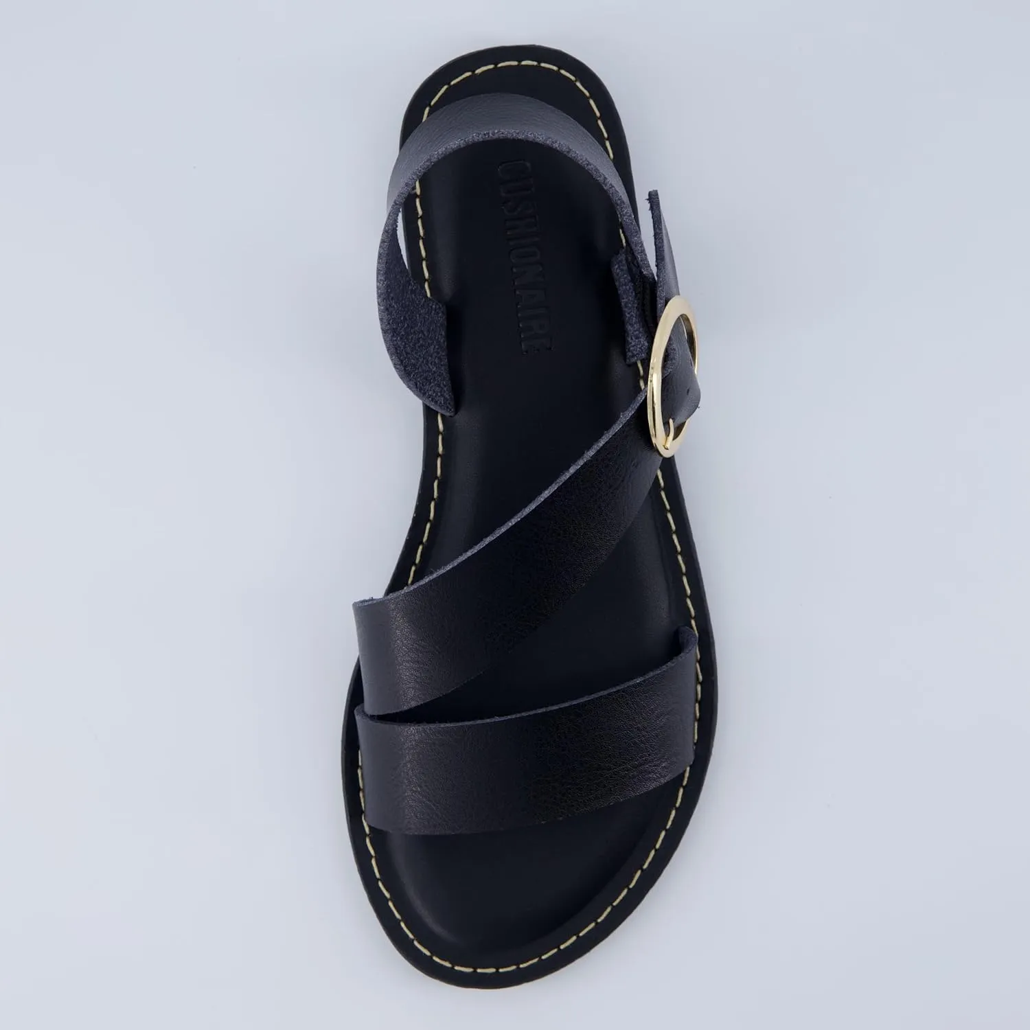 CUSHIONAIRE Lisbon Strappy Flat Sandals for Women 2025 with Adjustable Ankle Strap and Stylish Bold Buckle Accent Dressy Sandals