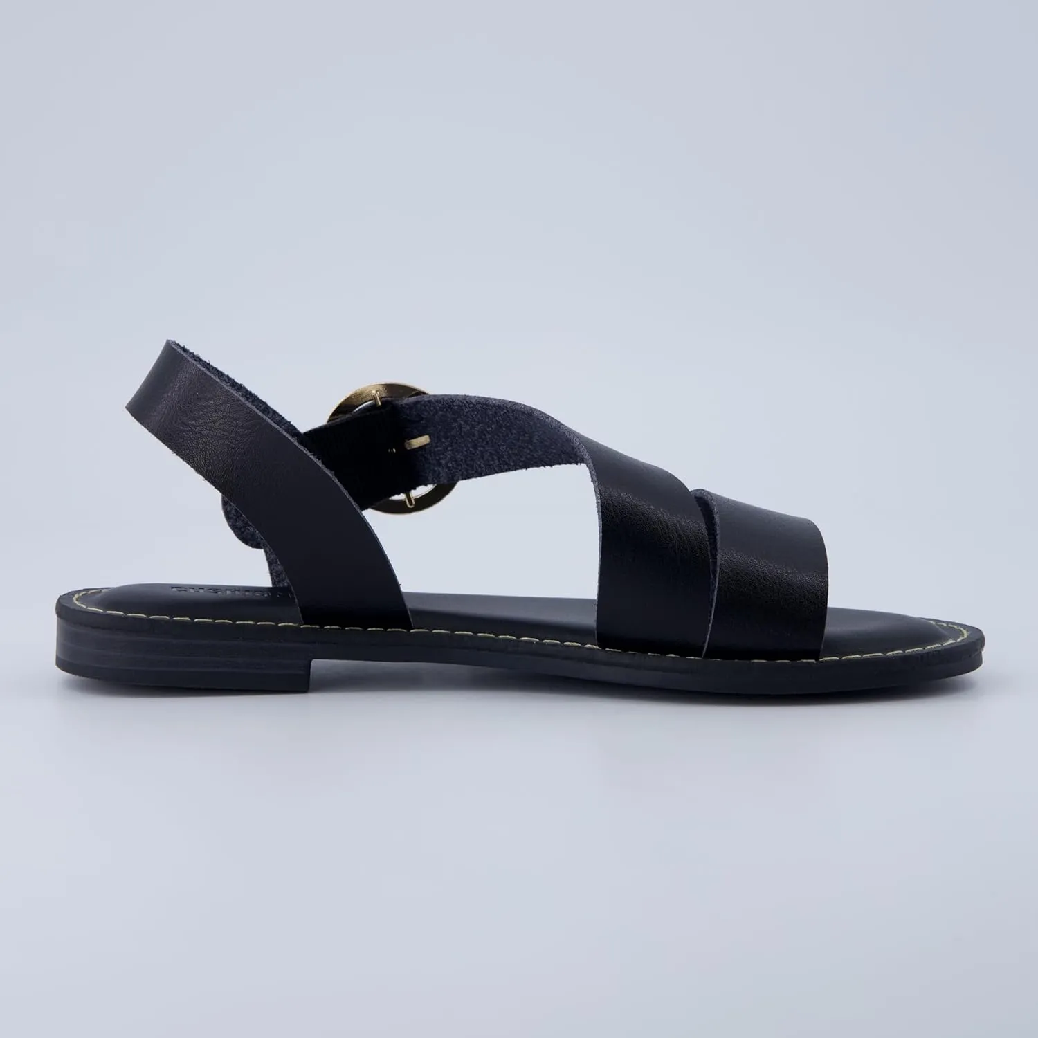 CUSHIONAIRE Lisbon Strappy Flat Sandals for Women 2025 with Adjustable Ankle Strap and Stylish Bold Buckle Accent Dressy Sandals