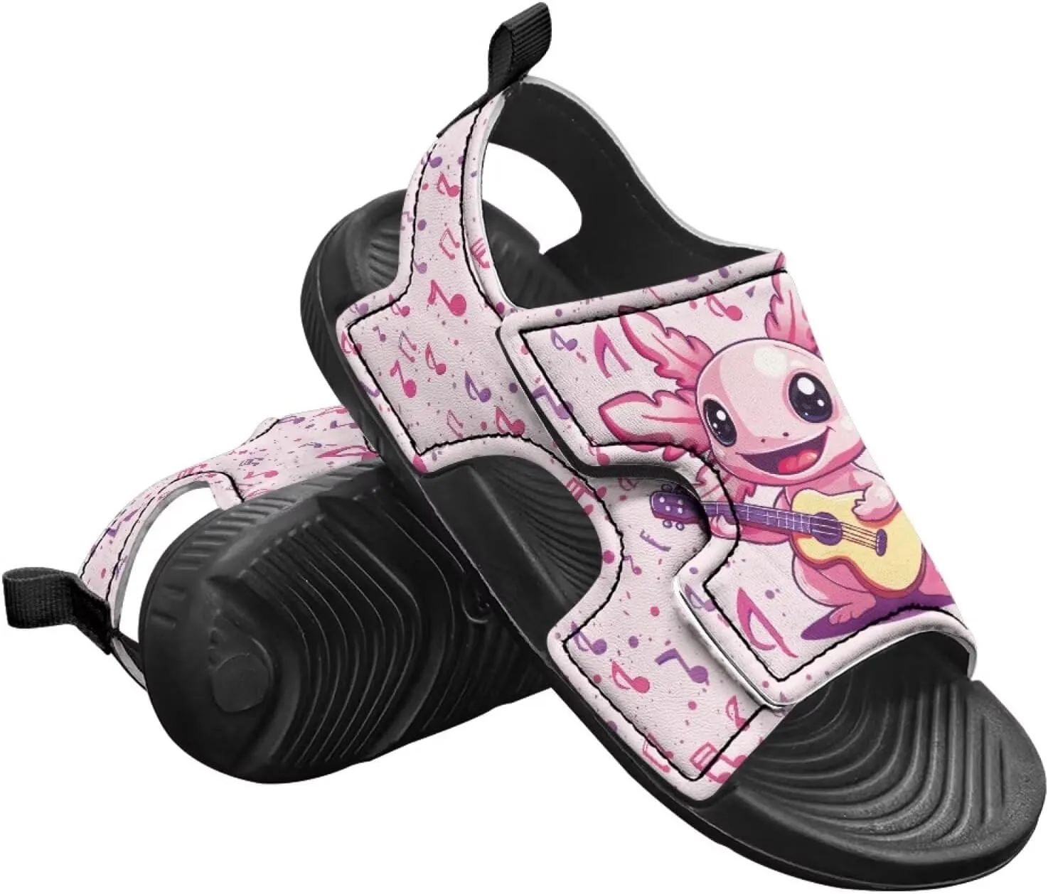 Cute Axolotl Kids Open Toe Slides Girls Boys Slip On Slide Sandals With Adjustable Strap Non-Slip Shower Shoes