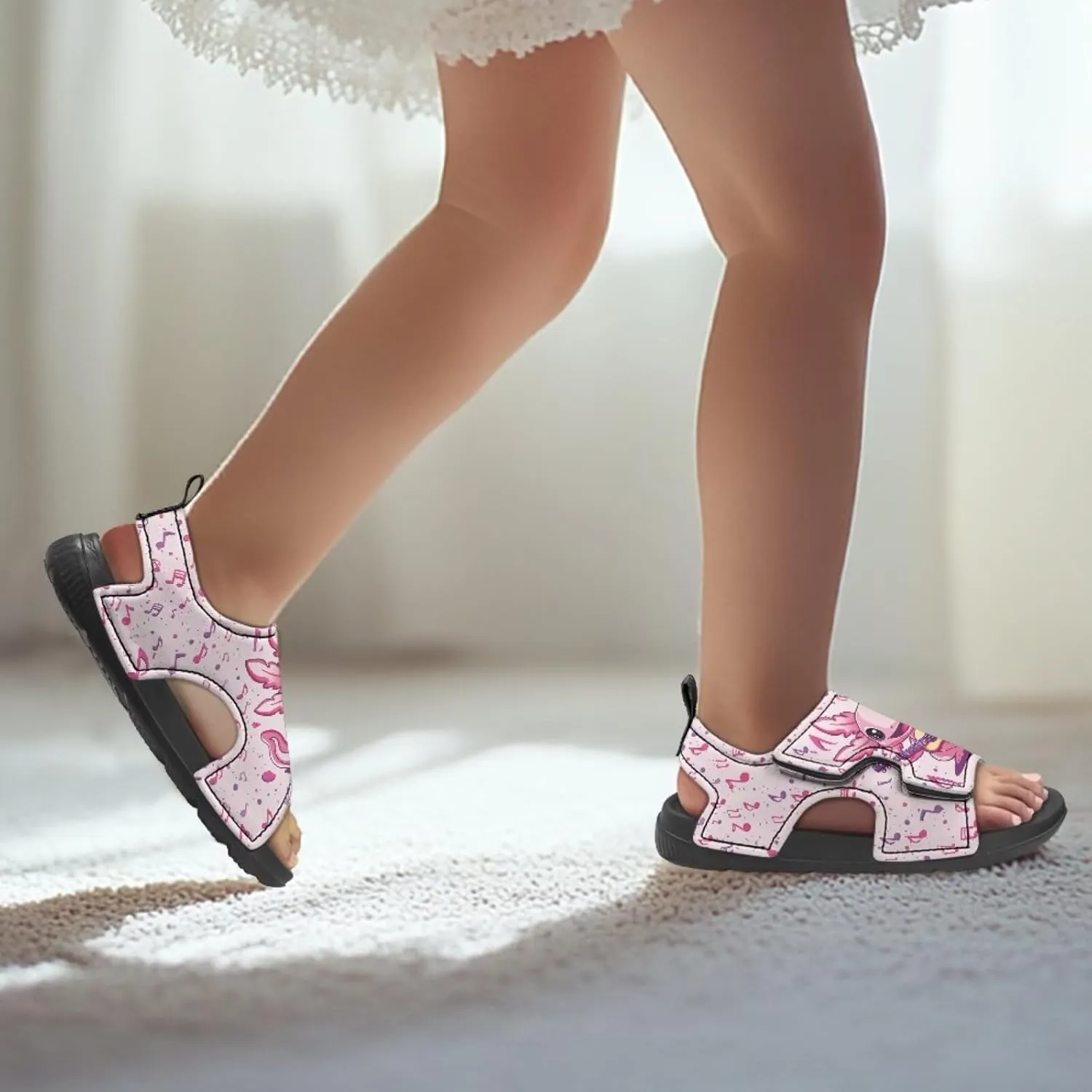 Cute Axolotl Kids Open Toe Slides Girls Boys Slip On Slide Sandals With Adjustable Strap Non-Slip Shower Shoes