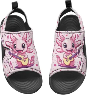 Cute Axolotl Kids Open Toe Slides Girls Boys Slip On Slide Sandals With Adjustable Strap Non-Slip Shower Shoes