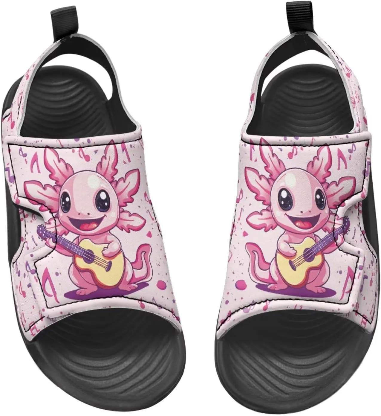 Cute Axolotl Kids Open Toe Slides Girls Boys Slip On Slide Sandals With Adjustable Strap Non-Slip Shower Shoes