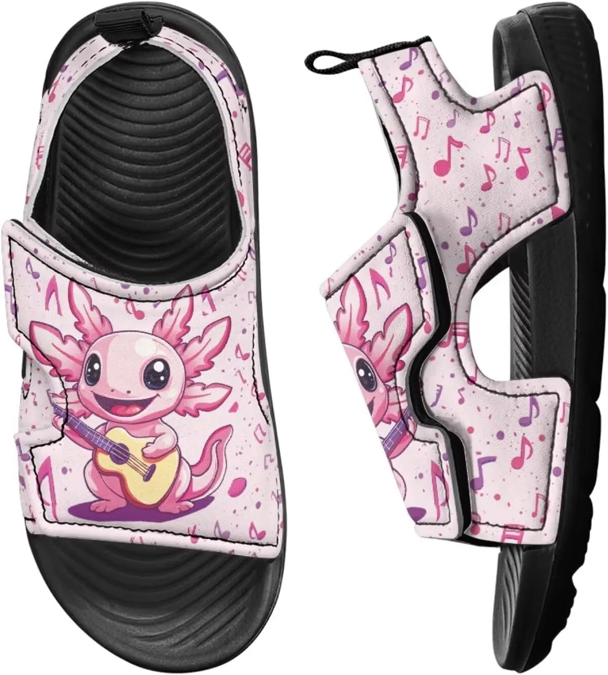 Cute Axolotl Kids Open Toe Slides Girls Boys Slip On Slide Sandals With Adjustable Strap Non-Slip Shower Shoes